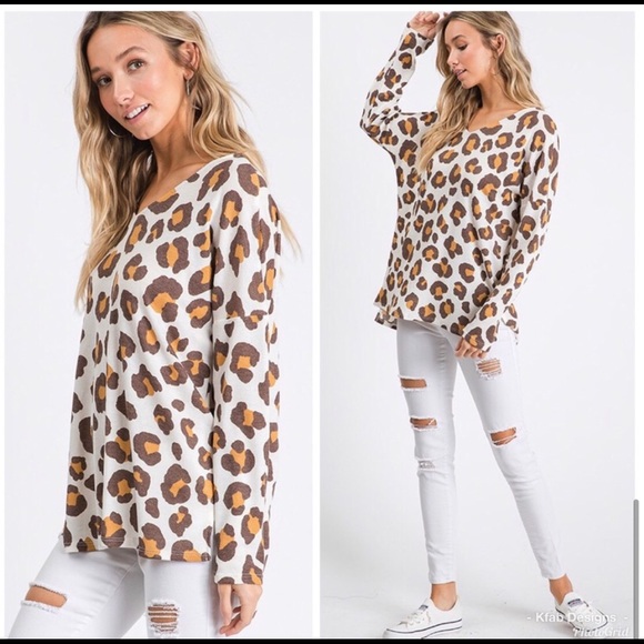 New! Leopard Print Drop Shoulder Adorable Top - Picture 7 of 8